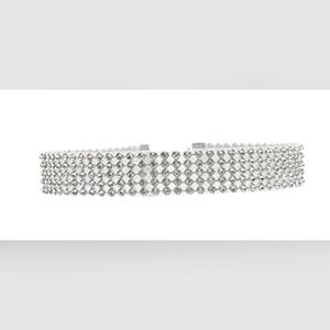 Choker Necklace Silver Rhinestone Sparkle Metal